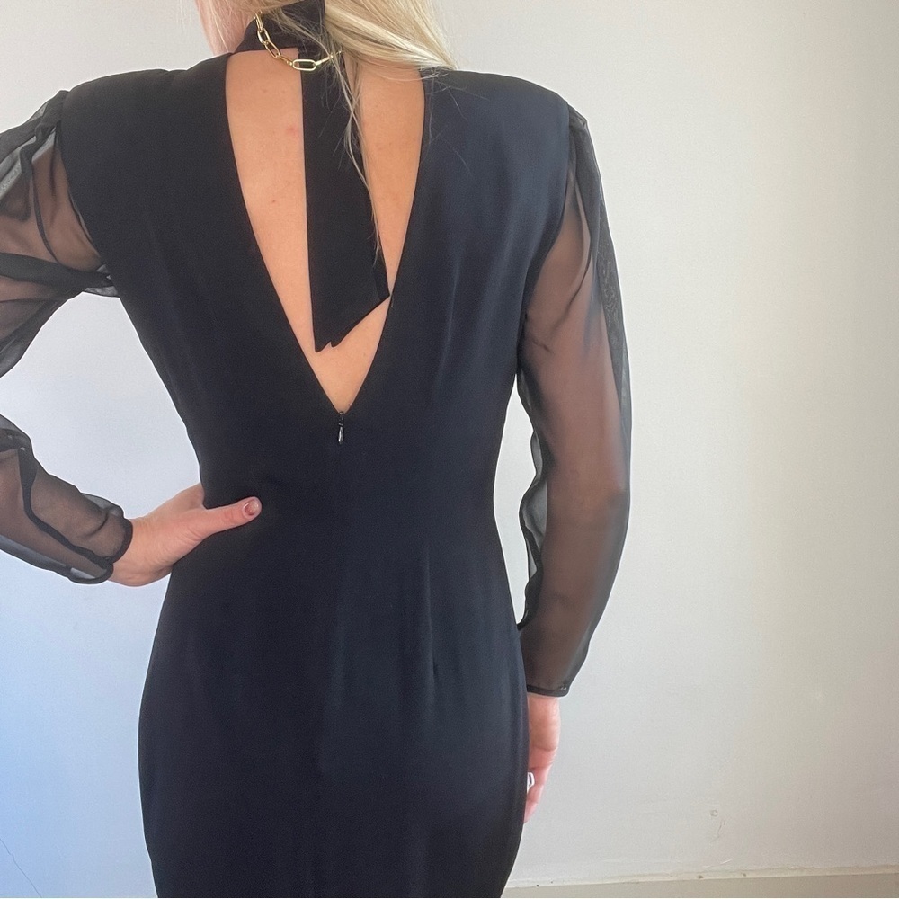 Vintage Black Mesh Sleeve Open Back Dress